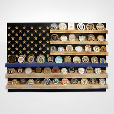 POLICE POLICEMAN LAW ENFORCEMENT FLAG CHALLENGE COIN WOOD  DISPLAY STAND RACK picture