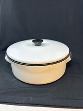 Vintage Beautiful Large Enamelware Pot White Enamel Ware w/ Lid 9
