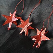 3x Vintage 3D Embellished Star Ornaments 3