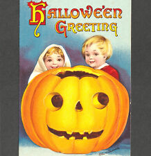 1912 CLEAN Clapsaddle Halloween Greeting International Art 1393 Pumpkin PostCard picture