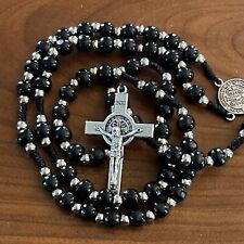 Saint St Benedict Men’s Women’s Handmade Catholic 27”🙏  Rosary Black Wood Beads picture