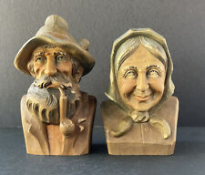 Oberammergau Vintage Wood Hand Carved Folk Art Man & Woman Figurines 