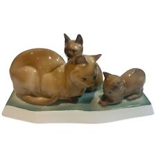 Rare Vintage Zsolnay Pecs Hungary Porcelain Mother and 2 Kittens Figurine picture