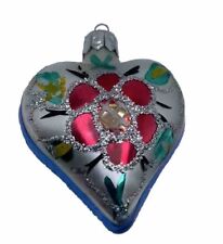 VTG Mercury Glass Christmas Ornament Heart Made in Poland 60’s MCM Lot of (4) picture