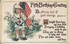 1913 Fifth Birthday Greeting PC Child w/ American Flag by C.M. Burd picture