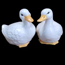 2 Vintage Lasting Products Inc Hand Painted Ceramic White Farm Ducks Made In USA picture