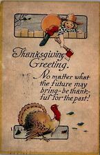 1916 THANKSGIVING GREETING TURKEY CHILD WITH AXE COMEDIC POSTCARD 34-70 picture