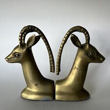 MCM Brass Antelope Gazelle BOOKENDS  Estate find 6