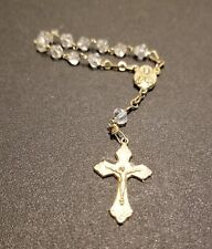 Vintage Handcrafted Miniature Rosary  Goldtone w/Clear Faceted Glass Beads picture