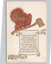 Turkey & Hatchet Someday We Will Meet Thanksgiving 1907 Antique Postcard picture