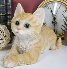 Resting Feline Orange Tabby Cat Kitten Figurine With Realistic Glass Eyes Decor picture