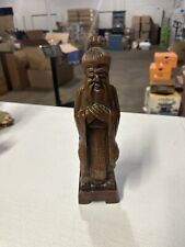 Vintage Wooden Hand Carved Chinese Philosophy Confucius Figure Statue 12” picture