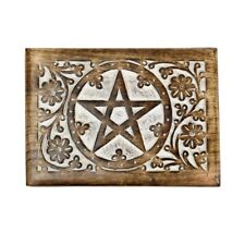 Decorative Wood Pentagram Keepsake Memory Box Wiccan Jewelry Card Storage Chest picture