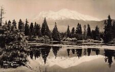 RPPC Snow Capped Mt Shasta Reflection on Lake California Real Photo Postcard picture