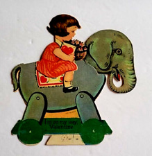 Antique 1920s Germany Girl On Toy Elephant Mechanical Valentine Vintage  picture