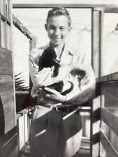 U5 Photograph Young Man Holding Kitty Cat 1940-50s picture