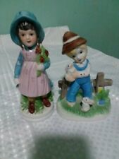 Porcelain Boy And Girl/ hand panted/ Omish style .  set of 2 picture