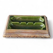 Vintage Green and Gold Rectangular Ceramic Ashtray picture