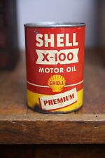 Vintage Shell X 100 Motor Oil Metal 1 Quart Advertising Oil Can Premium gas oil picture