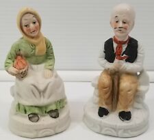 Set of 2 Vintage Elderly Old Couple Sitting Man Woman Porcelain Figurines Garden picture