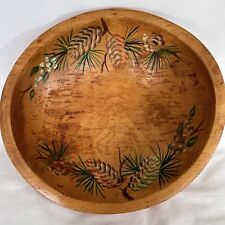 Vintage Rustic Woodcroftery Footed Wooden Bowl Hand Painted Pinecone Design picture