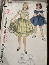 Original Vtg Simplicity Pattern 3959 Girls Sz 8 Sweet One-Piece Dress c 1952 UC picture