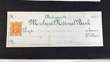 One 1871 Merchants National Bank Burlington VT H.H Franz w/ 2¢ Revenue Stamp picture