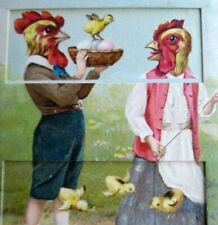 Easter Postcard German Mechanical Pull Tab Fantasy Humanized Roosters picture