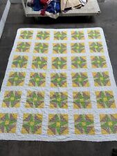 Vintage Grandmother Large Patch Work Quilt Colorful Squares Yellow Green 68”x80” picture