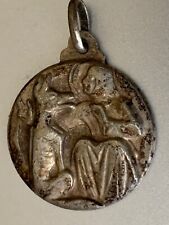 Beautiful French Antique Religious Silver Pendant - 2cm - Saint with an Animal picture