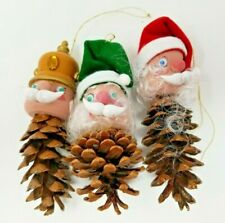 Christmas Ornaments Pine Cone Santa Elf Soldier Vintage Set of 3 Handmade  picture