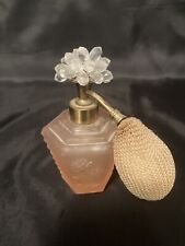 Vintage I.W. Rice Perfume Bottle Pink Satin Glass Floral atomizer Label picture