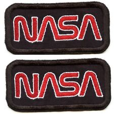 NASA Worm Logo - 2 Patch Set #2 - White/Red on Black - 10x5cm - NEW - FREE P&P picture
