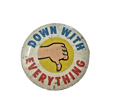 Vtg 1960's Topps Baseball DOWN WITH EVERYTHING Thumbs Down Funny Pinback Button picture