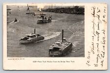 1900s Passenger Ferry Boat New York Harbor from the Bridge NY City Old Postcard picture