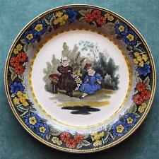 c. 1830 Antique French Faience Creil Plate, 2 Children picture