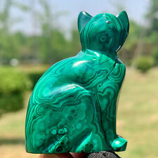 55G  Rare Natural Malachite quartz hand Carved cat Crystal Healing picture