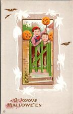 c1910s Halloween Postcard Jack O Lantern Bats Embossed J20 picture