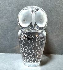 Vintage MCM Kosta Boda Vicke Lindstrand Art Etched Glass Owl Paperweight Signed picture
