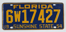 Vintage 1954 Florida Sunshine State License Plate 6W 17427 picture