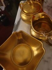 3 Pc Vintage Gold Wheeling China Sugar and Creamer & Concorde China Bowl picture