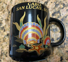 Nice Vintage Cabo San Lucas BCS Black Sea Shells Beach Ceramic Coffee Mug Rare picture