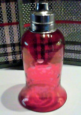 Ruby Red Etched Glass Hurricane Candle Holder Globe Sconce Sterling Silver Base  picture