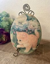 Vintage Adorable Textured Finish Cat Plaque On Easel. 1960s? picture