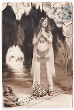Prayer To Shiva Woman Cave Backdrop Unattributed Signature French Vintage RPPC picture
