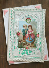 Antique Victorian Valentine Paper Lace 1800s Kershaw Embossed Greeting Card picture