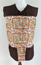 Vtg 70s Smock Apron Tunic Snap Up Retro Granny Lunch Lady S M Hippy Vest NOS  picture