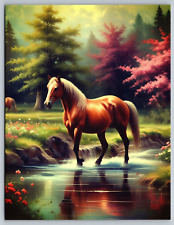 Art Postcard NEW Palomino Horse Deep Forest Creek A26 picture