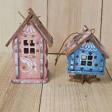 NEW SET OF 2 Wooden HOUSE COTTAGE ORNAMENTS Russian Art Ornament picture