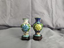 Set Of 2 Mini 3 Inch Chinese Cloisonné Enamel Vases picture